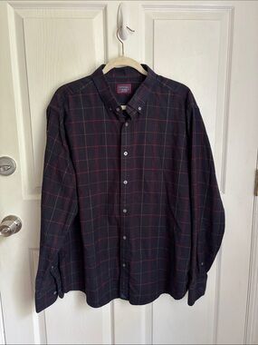 Untuckit Navy Plaid Button-Down Shirt 100% Cotton size XXL lightweight flannel
